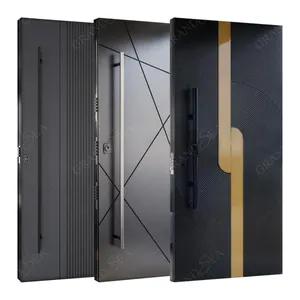 Pintu Eksterior Pintu Masuk Besi Tahan Karat, Pintu Masuk Depan Pivot Pintu Masuk Aluminium Kayu Solid untuk Rumah