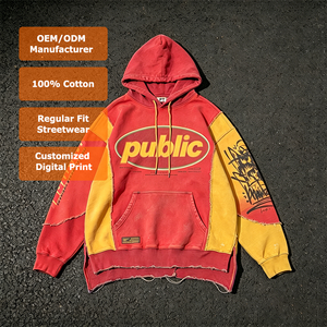 Premium Customization Heavyweight 500gsm Patchwork French Terry Digital Print Letters Eco-friendly Pockets OEM Hoodies for Men - Product Image 1