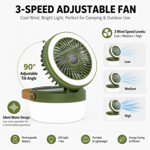 Ventilador de Camping Solar 3 en 1 con Linterna y Banco de Energía, Luz LED Plegable Portátil Recargable por USB, Ventilador Colgante para Tienda de Campaña, Resistente al Agua - Product Image 1