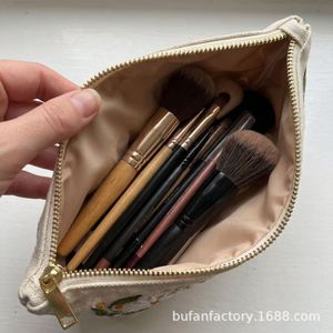 Personalized Custom Embroidered Logo Travel Monogram Canvas Waffle Zipper Large Capacity Makeup Organize Cosmetics <b>Bag</b> for Women - Product Image 3