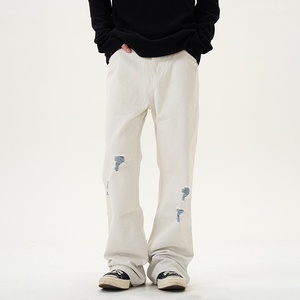 High Street Wash Branco <span class=keywords><strong>Jeans</strong></span> Retos Homens de Alta Qualidade Casual Rasgado Moda <span class=keywords><strong>Jeans</strong></span> <span class=keywords><strong>Jeans</strong></span> Custom Men Baggy Designer <span class=keywords><strong>Jeans</strong></span>
