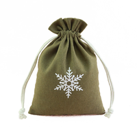 Sac à cordon en coton et lin à motif flocon de neige personnalisé, pochette cadeau réutilisable pour Noël, pour le rangement de souvenirs de vacances