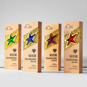 Trofeo de Madera Noble Personalizado, Premio de Madera Natural con Insignia de Estrella Metálica <span class=keywords><strong>para</strong></span> Reconocimiento de Servicios Corporativos MVP - Product Image 5