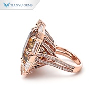 Bague Tianyu Gems en or rose 18K 14K 10K pour femme, avec moissanite champagne taille Asscher 18x18mm, 28,57 carats au total, personnalisable
