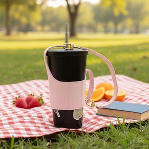 HR Stock – Nouvelle Housse de Tasse Portable en Cuir PU pour Femme, 5 Couleurs, Fermeture Velcro, Poignée Anti-brûlure, Support pour Tasse à Café, Boissons d'Extérieur - Product Image 3