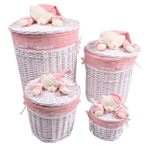 Bộ 4 phong cách hàng ngày lớn Vòng lidded wicker giặt giỏ với đồ chơi động vật xử lý đồ gia dụng giá rẻ - Product Image 1
