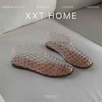 XIXITIAO Sandales élégantes imperméables en gel souple pour femmes, chaussures plates en maille, design à bout fermé avec cristaux, respirantes, décontractées, été comme hiver
