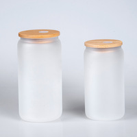 Gobelets en verre dépoli de 16 oz pour boissons froides et jus, avec couvercles en bambou et pailles, tasses à café chaud ou glacé, faible MOQ, vente en gros