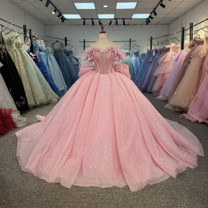 Robes de Quinceañera roses Dy1279 à sequins, robe de bal avec traîne chapelle, décolleté cœur, pour soirée Jancember - Product Image 6