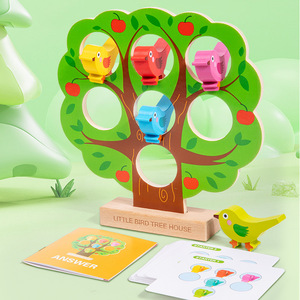 Gioco di abbinamento con uccelli di legno <span class=keywords><strong>che</strong></span> si posizionano sugli alberi, adatto per l'allenamento del pensiero logico dei bambini e per l'educazione precoce. - Product Image 1