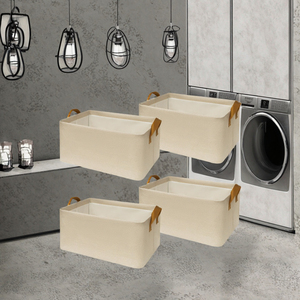 Paniers de rangement en tissu extra larges rectangulaires avec poignées en PU, paniers de rangement pour vêtements, paniers à linge de grande taille pour l'organisation - Product Image 2