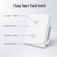 Interrupteur tactile intelligent WiFi Barep, interrupteur d'éclairage 2 voies avec contrôle par application Smart Life et fonction de minuterie, homologué cETLus, blanc