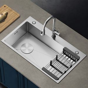 Évier de cuisine en acier inoxydable 304 épaissi, à usage domestique, avec drain gauche, grand bac unique, antibactérien, nano-gaufré, standard - Product Image 1