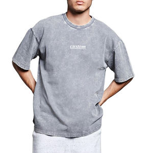 Hip Hop Vintage 100% coton hommes vierges pierre lavé T-Shirts personnalisé 250gsm poids lourd Streetwear lavage à l'acide surdimensionné t-shirt - Product Image 2
