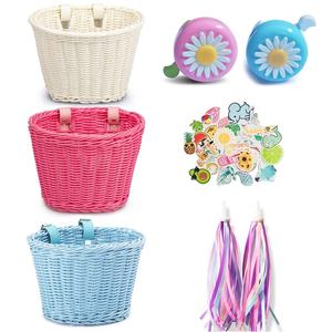 Panier de <span class=keywords><strong>vélo</strong></span> en rotin et osier, autocollants avant de bicyclette pour enfants, sac de transport fait à la main, panier de <span class=keywords><strong>vélo</strong></span> - Product Image 1