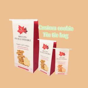 Sac en papier blanc/marron à fond plat jetable avec logo personnalisé imprimé et fermeture à lien métallique pour pain, biscuits et snacks à emporter - Product Image 2