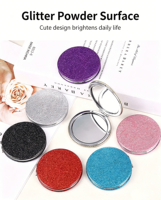 Miroir de maquillage compact en forme de cœur rose, mignon, portable, avec paillettes, pour voyage