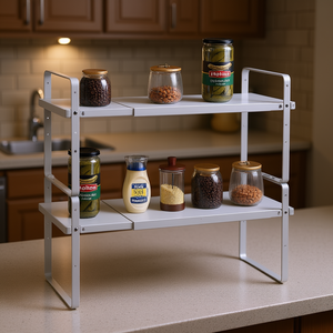 Meuble de rangement de cuisine en acier à 2 niveaux avec étagères de comptoir et porte-épices pour l'organisation et la gain de place - Product Image 2