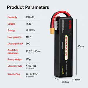 Batterie LiPo Viwipow 850mAh 14.8V 60C à décharge rapide, rechargeable, pour mini drone de course FPV - Product Image 5