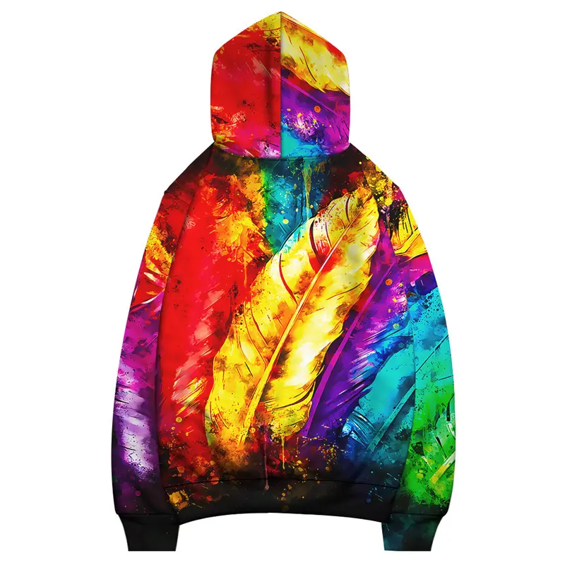 Men Clothes Factory 3D Feather Pattern Digital Printed Pullover Long Sleeve Hoodies Urban Fashion Men's Hoodies