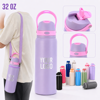 Bouteille d'eau isotherme en acier inoxydable de 24 oz avec logo, anti-fuite, pour fêtes, et gourde de course de 32 oz avec sangle