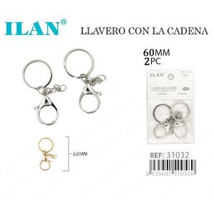 Portachiavi Ilan con catena 60mm colore argento 2 pezzi - Product Image 3