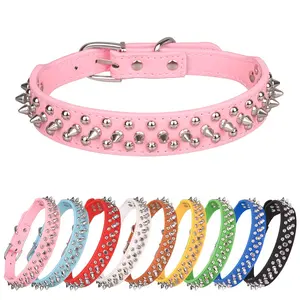 Hot Selling Anti Bite PU Leather Pet Dog Chain Punk Rivet Prong Collar Neck Ring for Dogs