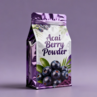 Pochette à fond plat à gousset latéral argenté étanche à l'humidité imprimée sur mesure pour les emballages alimentaires sains en poudre de baies d'açai biologiques