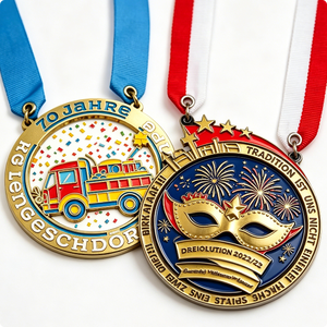 Médaille personnalisée en alliage de zinc plaqué or avec émail dur, motif camion de pompiers et carnaval, pour célébration d'anniversaire - Product Image 6