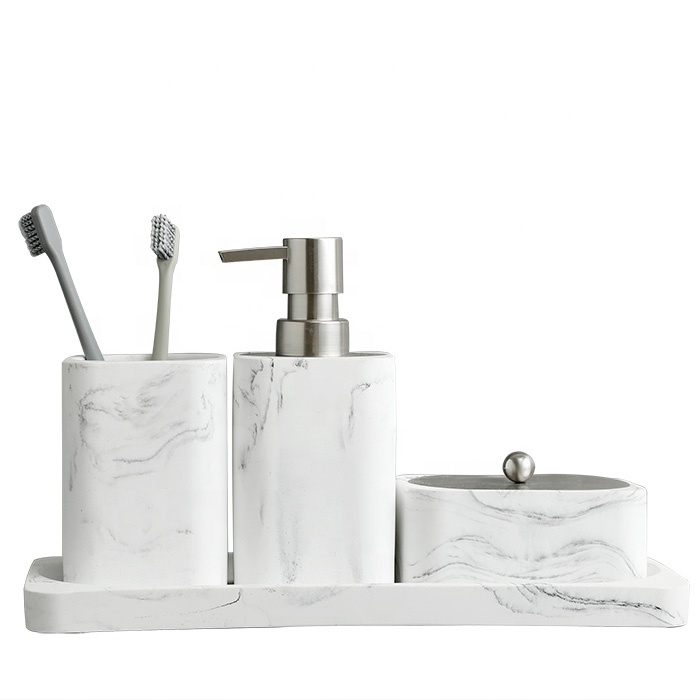 Nordic White Marble Decor Storage Bath Accessories Set Four-piece Marble bathroom set