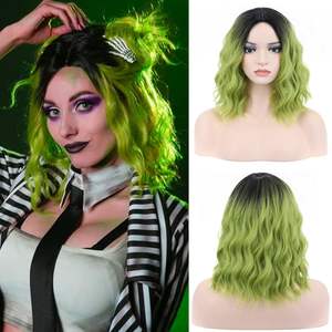 <span class=keywords><strong>Peluca</strong></span> Transparente Negra y Verde para <span class=keywords><strong>Mujer</strong></span>, Estilo Ondulado, Corta y Rizada, Teñida, para Cosplay de Halloween, Comercio Exterior - Product Image 3