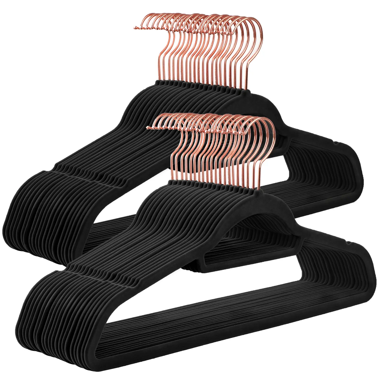 wholesale Custom 50 pack wholesale black non-slip flocked suit clothes hangers custom velvet hanger