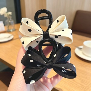 Korean hair accessories wholesale, fashionable polka dot elegant updo <b>bow</b> large hair <b>clip</b> women's back of head shark <b>clip</b> new - Product Image 2