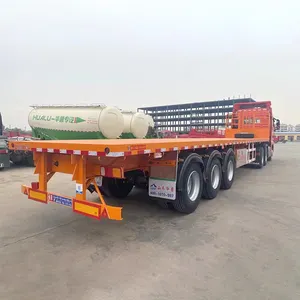 3 Eixos 20 Pé Flatbed Carrier Container Flat Truck Semi-reboque 20ft 40ft Duplo Flatbed Container Trailer Flatbed