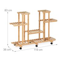 Support à plantes roulant en bambou naturel, étagère à fleurs à 5 niveaux avec roulettes pour balcon et salon