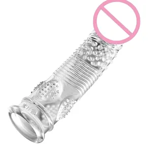 Hot selling spike dotted penis rings transparent reusable sexy toys dragon sleeve crystal condom for men