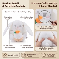 Coussin en peluche lapin personnalisé OEM ODM, oreilles longues brodées, tissu super doux, emballé sous vide, certifié BSCI EN71, vente en gros