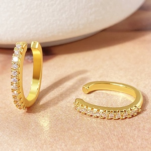 Wholesale <b>Earring</b> Jewelry 18K Gold Plated Cubic Zirconia Trendy U Shape CZ Ear <b>Cuff</b> for Women - Product Image 1