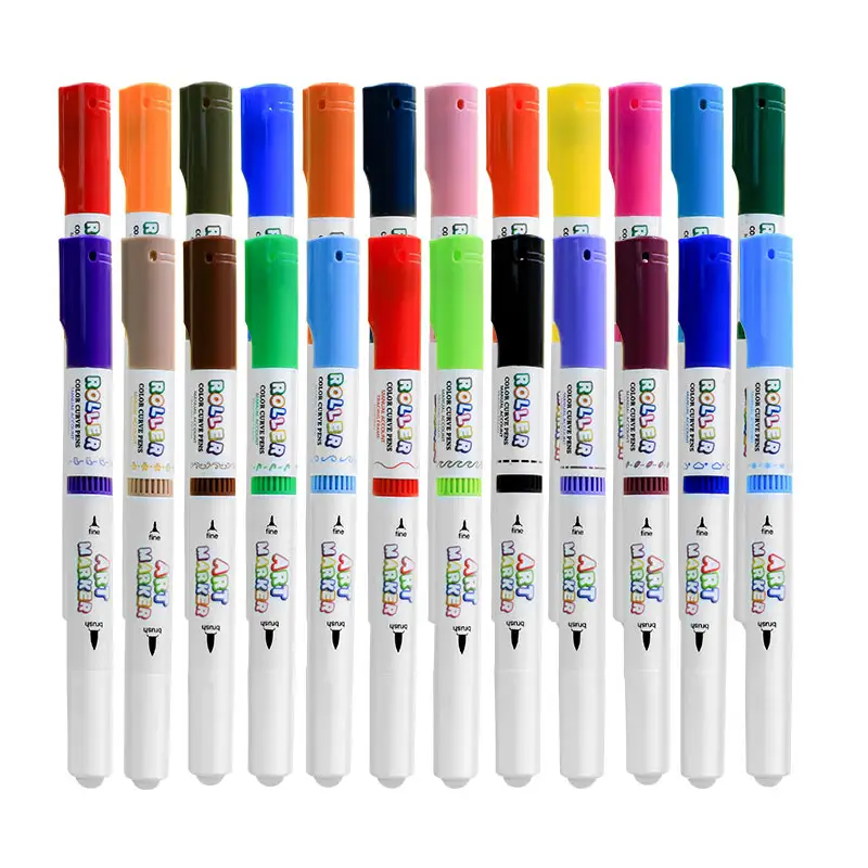 OEM Marker 8/12/24 çift nokta renk resim kalemi çift kafa kroki İşaretleyiciler fırça çizim için kalem ucu Set Manga tasarım