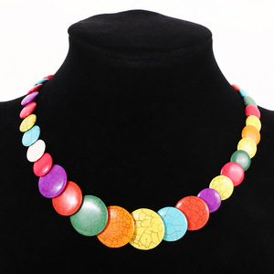 Estilo boêmio <span class=keywords><strong>Retro</strong></span> Elegante Cor Frisada Redonda Turquesa Colar Banhado a Ródio-para o Presente - Product Image 6