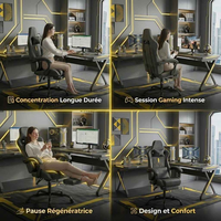 Chaise de jeu robuste avec support de 150 kg, coussin à ressorts ensachés, dossier haut massant et repose-pieds