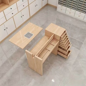 Modern Wood Nail Table Salon Furniture White Marble Look <b>Workstation</b> with Drawers for Beauty Studio - Product Image 3