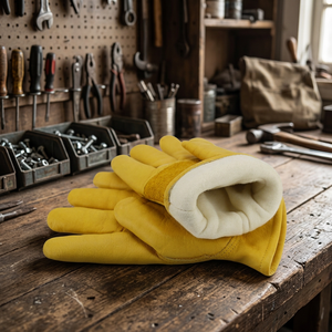 Gants de travail en cuir durables pour l'hiver, pour hommes, isolés, doublure polaire pour temps froid, poignet élastique thermique, compatibles écran tactile, sans latex - Product Image 3