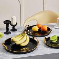 Ensemble de 3 boîtes colorées en PET pour la maison, salon, table basse, assiette à collation, plateau à fruits secs en plastique transparent avec bords dorés et argentés