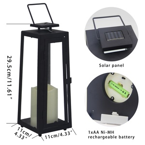 Décoration extérieure, lanterne <span class=keywords><strong>solaire</strong></span> LED en métal noir, verre suspendu, lanterne de jardin avec bougie en plastique - Product Image 2