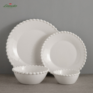 Service de table en porcelaine blanche gaufrée avec bordure perlée, assiettes et bols, pour hôtels et restaurants, logo personnalisé, coffret cadeau, vente en gros - Product Image 4
