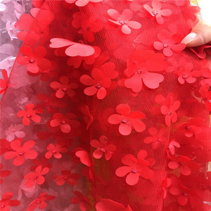 宽度130厘米花3 d绣花网眼蕾丝面料彩色珠子花卉薄纱面料女式时尚婚纱礼服 - Product Image 2