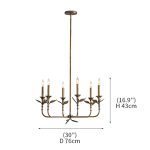 Lustre de style campagnard français, rustique, pour salle à manger, hall d'entrée, en laiton antique, 6 lumières, candélabre à feuilles, CE UL, lustre botanique - Product Image 3