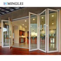 Porte accordéon en aluminium NFRC pour balcon, rupture de pont thermique, double vitrage trempé, porte coulissante extérieure, porte patio pliante
