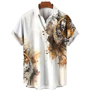 Men's Social Hawaiian Shirt Summer Oversize Short Sleeve Floral Blouse Breathable Luxury Casual Tactical Tiger Pattern Clothes